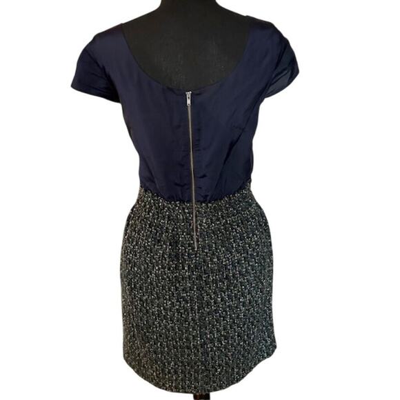 J. Crew Fully Lined 100% Navy Silk  Wool Blend Tweed Women's Mini Dress, size 4 - Picture 4 of 5